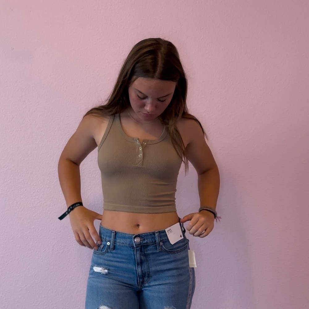 Tan stretchy crop top